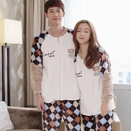  竟丰运动格拉链开衫情侣睡衣加厚法兰绒保暖家居服图片大全邮乐官方网站