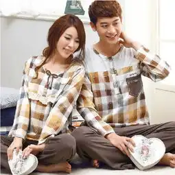  春季新品纯棉全棉情侣睡衣女春季长袖男士睡衣套装a162图片大全邮乐官方网站