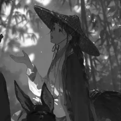  古风动漫情头黑白漫画一对