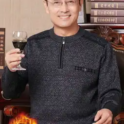  老年人男毛衣加绒加厚爸爸装4050岁中年男士舒适保暖男装