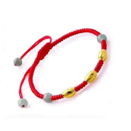  本命年手链红绳女金珠手链转运珠手工编织脚链男玉石红绳情侣款