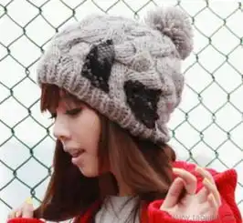  韩国亮片蝴蝶结毛线帽潮人绒线帽秋冬季女士针织帽子批发b062价格厂家图片