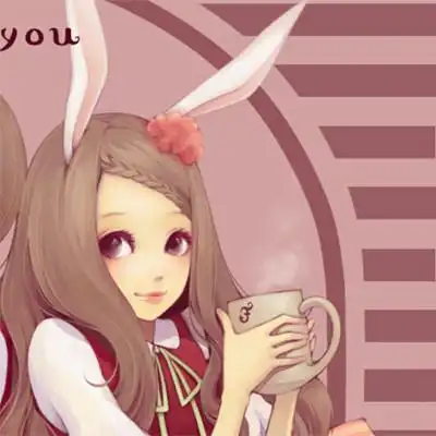  动漫情侣头像一男一女还带有兔子耳朵是粉红色的