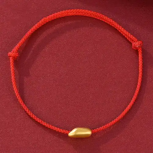  本命年女鼠年s925纯银手链米粒生肖鼠金色鼠年有米红绳情侣手绳款