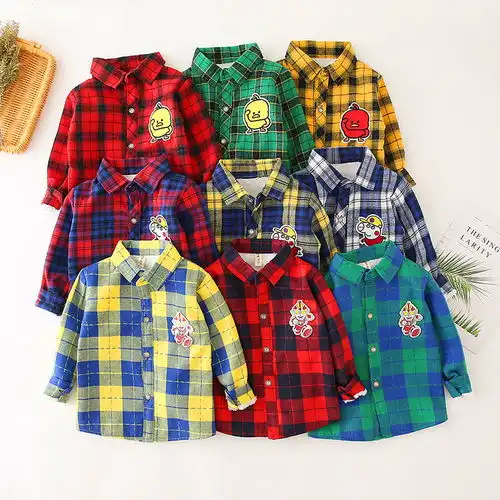  男女童长袖衬衣2019新款春秋男女童长袖韩版格子衬衣时尚外套