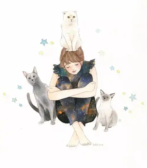  壁纸头像少女与猫插画壁纸