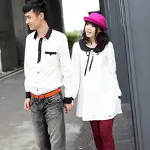  情侣装春装婚纱照韩国版春季长袖t恤甜美玫提斯情侣衫