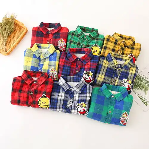  男女童长袖衬衣2019新款春秋男女童长袖韩版格子衬衣时尚外套