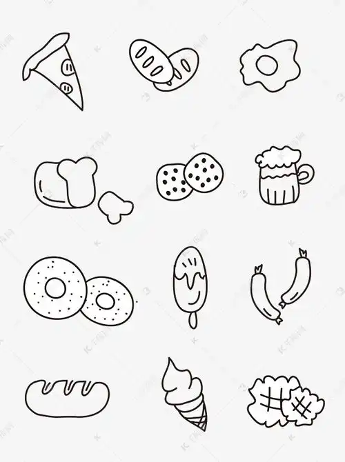  小孩子简笔画手账手绘黑白食物素材图片免费下载千库网