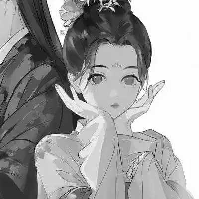  古风动漫情头黑白漫画一对