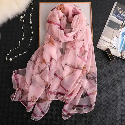  渐变色千鸟格大方气质商务休闲仿真丝丝巾春秋女百搭薄款纱巾围巾