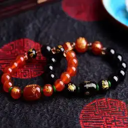  天然红玛瑙黑玛瑙情侣款十二生肖本命佛守护神手链2008