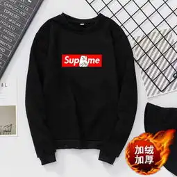  青少年学生爆款冬季加绒supme男女士加绒情侣卫衣上衣