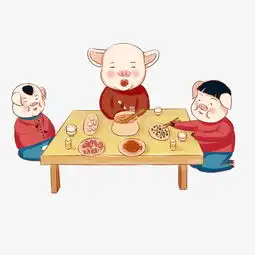 2019猪传统习俗一家三口吃年夜饭图片素材其他格式下载动漫人物大全