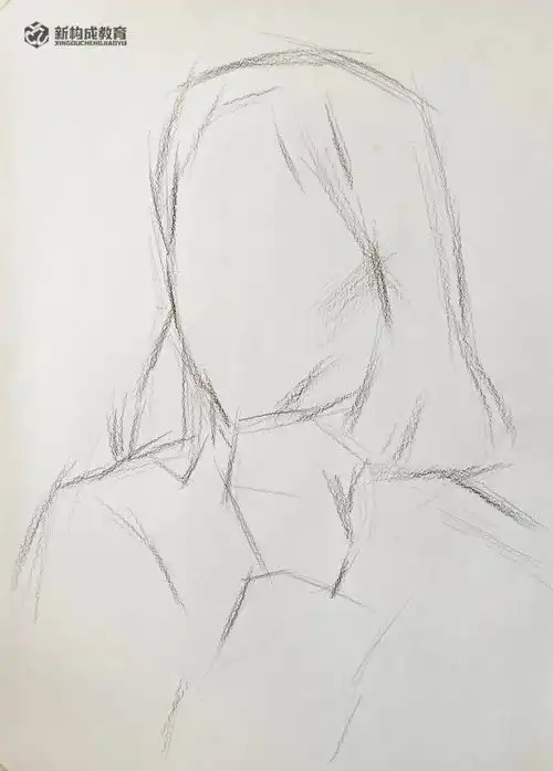  素描头像带手女青年