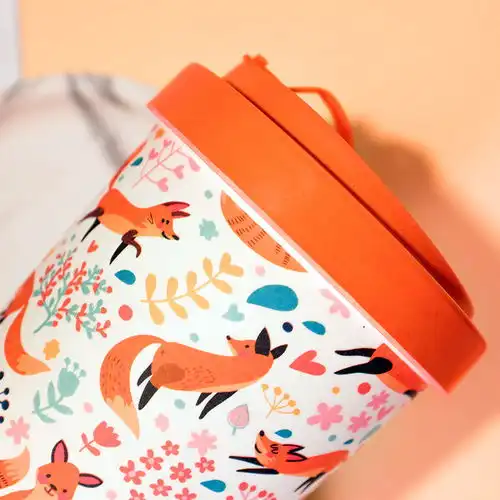  创意咖啡杯卡通狐狸图案环保马克杯盖奶茶杯学生情侣吸管杯子