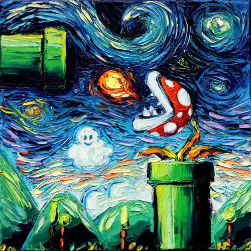 趣图二次元流行文化入侵世界名画梵高的星空,嗯,略萌