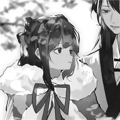  古风动漫情头黑白漫画一对