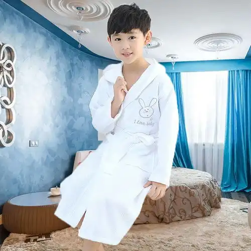  儿童浴袍纯棉男女孩睡袍中大童夏季薄款带帽洗澡宝宝速干浴衣吸水