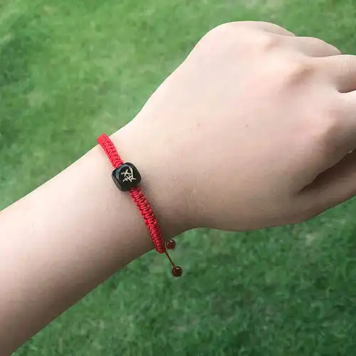  抖音同款头发青丝手链送男女友情侣简约红绳可刻字珠子编织材料包