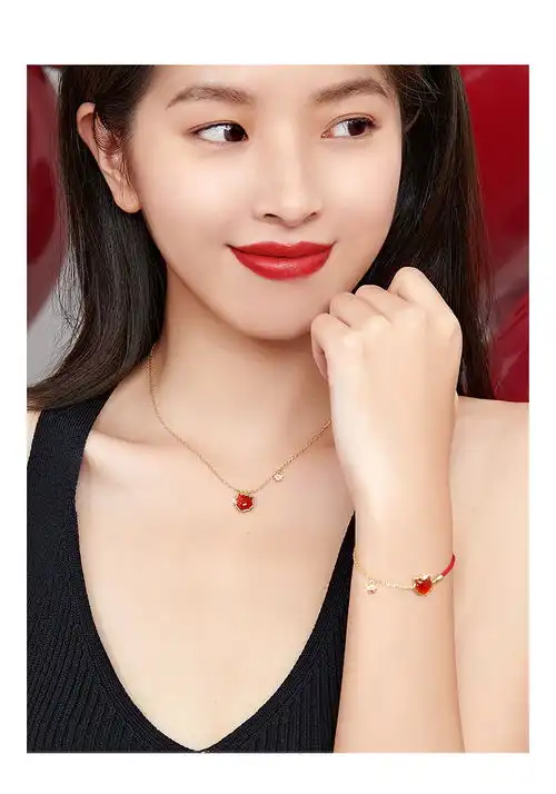 t400十二生肖本命年虎年银手链女时尚红玛瑙老虎编织红绳手串国潮生日礼物送女友闺蜜