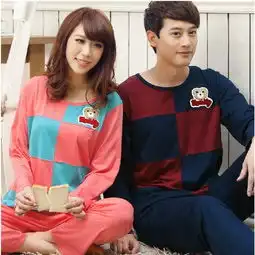  贝妍新款韩国情侣睡衣春秋长袖棉质居家服男女士家居服套装睡衣a074图片大全邮乐官方网站