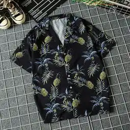  港风chic短袖花衬衫男士大码宽松夏威夷沙滩度假情侣复古碎花衬衣一件代发