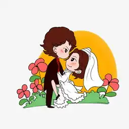  夕阳下拍照新郎新娘插画图片素材其他格式下载动漫人物大全