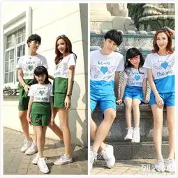  亲子装夏装2015一家三口亲子情侣t恤条纹印花纯棉圆领t恤