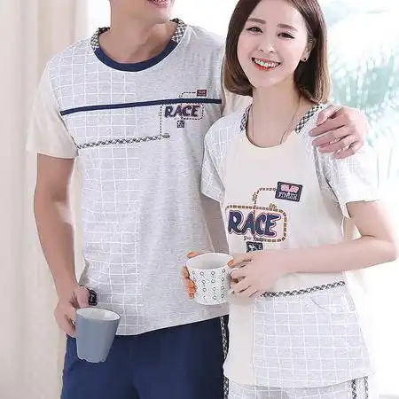  竟丰夏季韩国时尚情侣短袖短裤家居服睡衣套装