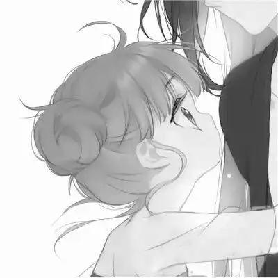  古风动漫情头黑白漫画一对