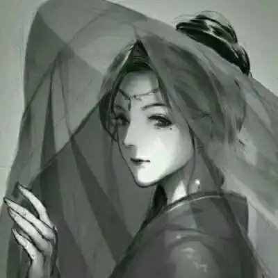  古风动漫女头忧伤唯美古风女子手绘黑白图片