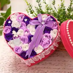  淘又乐高档精油珍珠钻香皂花心形礼盒送女生朋友老婆闺蜜同学生日情人节礼物创心形盒白浅紫深紫21朵价格比购网,我要网购我要比