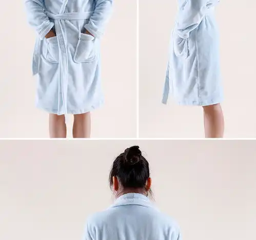  玉沙家纺法兰绒浴袍男女情侣款加厚保暖浴衣开襟绑带珊瑚绒浴袍