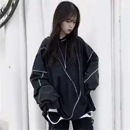  初春韩版中长款宽松个性设计情侣款慵懒风套头t恤卫衣上衣外套女