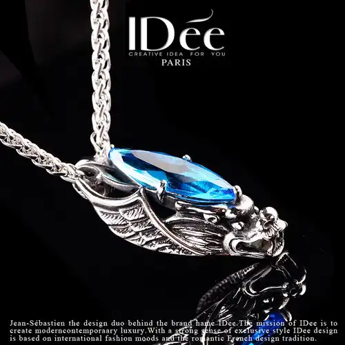  个性魅力法国idee时尚艺术饰品魔眼龙头蓝水晶项链情侣欧美朋克挂件饰