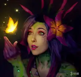  俄妹cos英雄联盟妮蔻丛林精灵手捧蝴蝶天真可爱