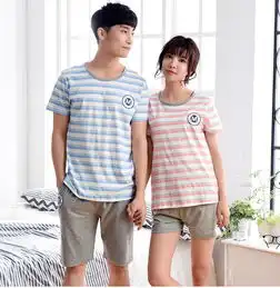  颂美情侣睡衣女夏短袖纯棉居家服春夏季可外穿运动休闲男女家居服套装