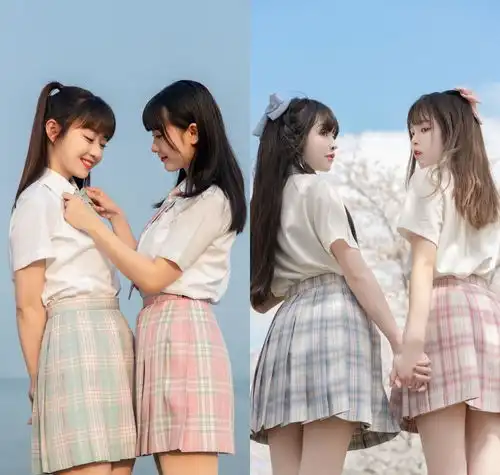 最近正流行一种双子格jk制服,适合闺蜜一起穿,cp感满分