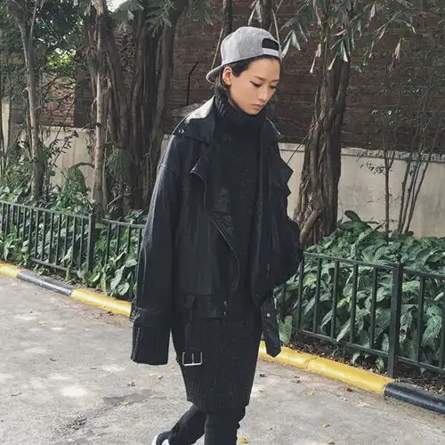  陈丁丁欧美风宽松显瘦bf风机车蝙蝠袖帅气皮堆糖,美图壁纸兴趣社区