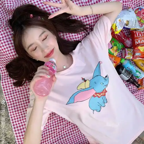  no1dara明星杨幂同款迪斯尼小飞象t恤打底衫女情侣短袖超火短袖