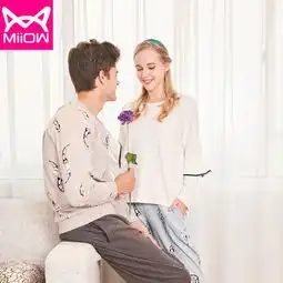  miiow猫人情侣睡衣男女士秋季新品圆领装舒适宽松长袖家居服两件套mr
