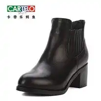 黑色牛皮加水貂粗跟高跟短靴图片品牌图库鞋子鞋子品牌