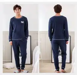  春秋季情侣韩版甜美简约净色纯棉男款女士全棉家居服套装