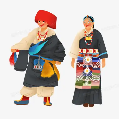  少数民族藏族男女卡通手绘形象png图片素材下载手绘png熊猫办公