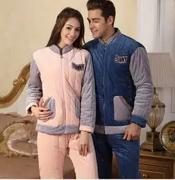  颂美冬季情侣睡衣加厚贝贝绒三层夹棉保暖男女家居服套装运动外穿