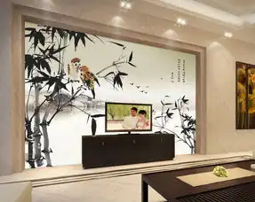  新中式手绘水墨竹子小鸟江南山水背景墙壁画图片设计素材高清psd模板下载179.21mb中式电视背景墙大全