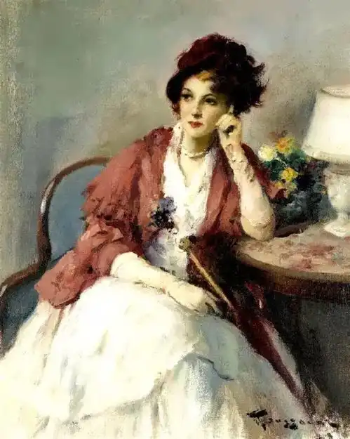  端正秀丽的美女油画︱比利时画家弗尔南图森特绘画作品