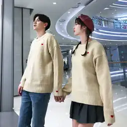  情侣装秋冬装新款爱心慵懒风套头毛衣女加厚韩版宽松针织衫外套潮