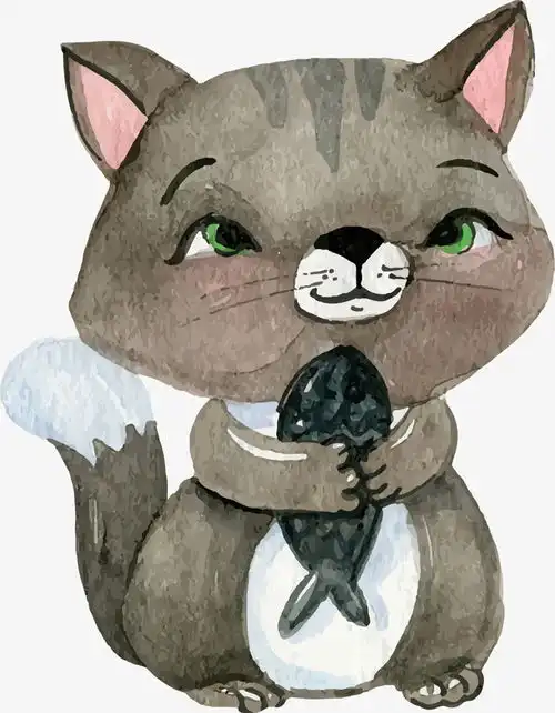  抱着小鱼的灰色猫咪免抠png素材新图网ixintu.com小猫png免抠素材